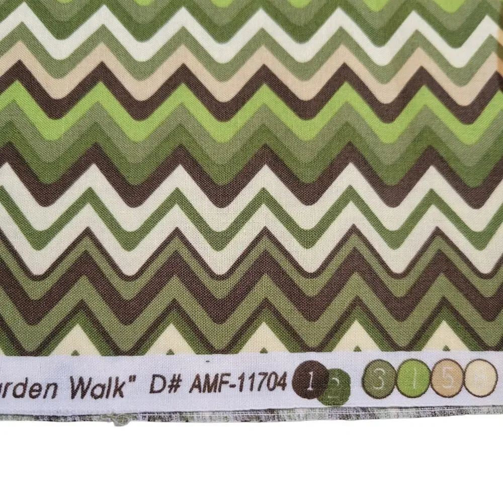 Cotton Fabric Green Brown Chevron Elizabeth Caldwell Garden Walk 1yd x 44”